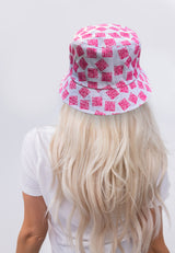 Back view of pink CHooZ FUN bucket hat showing curved brim and stitched details—made for memory-making, not blending in.
