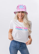 Front view of neon blue CHooZ FUN men’s bucket hat featuring the FUN mark—confidence that floats, literally.